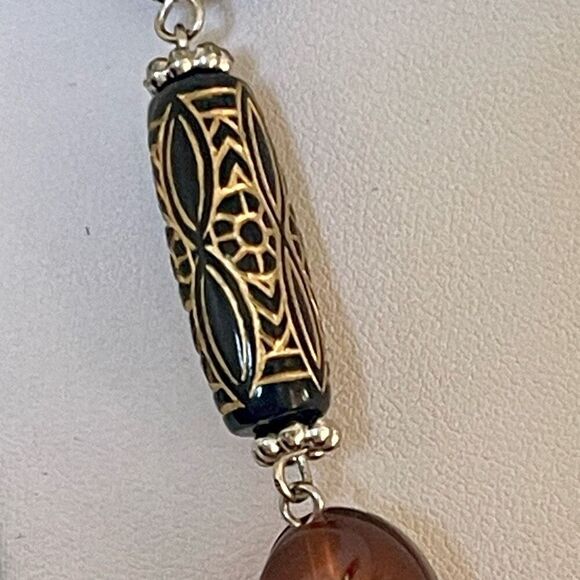 34” Mixed Media Long Beaded Necklace Womens Casual Boho Vintage Jewelry - Picture 3 of 5